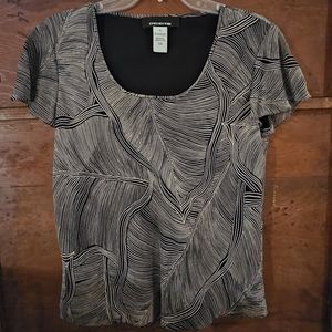 Jones New York Black & White Leaf Print Silk Blouse Size 10